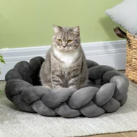 PawHut Cama para Cães Pequenos Lavável Cama para Animais de Estimação Redonda com Almofada Independente 55x55x14 cm Cinza(m-2)