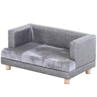 PawHut Dog Sofa Bed for Small-Sized Dogs, Elevated Pet Chair with PU Cover, Soft Cushion, Cat Couch Lounger with Anti-slip Legs - Grey(m-10)
