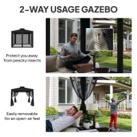 Outsunny 3 x 3 m Metal Gazebo, Garden Pavillion, Double Roof Outdoor Canopy Shelter with Mesh Sidewalls, Black(m-4)