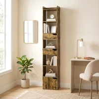 HOMCOM Bookcase Tall Narrow with 5 Tiers and Drawers Freestanding Bookshelf Storage Cabinet for Living Room Rustic Brown(m-10)