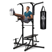 HOMCOM Dipstation krachtstation trainingsapparaat multifunctionele bokszak opklapbaar staal(m-2)