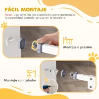 PawHut Barrera de Seguridad para Perros 74-100 cm con Extensiones Montaje a Presión y Doble Bloqueo Blanco(m-7)