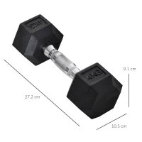HOMCOM Rubber Dumbbell Sports Hex Weights Sets Home Gym Fitness Hexagonal Dumbbells Kit Weight Lifting Exercise (2 x 4kg)(m-3)