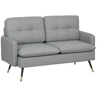 HOMCOM Modern Two Seater Sofa, Button Tufted Loveseat with Cushions and Steel Legs for Living Room, Guest Room, Grey(m-1)