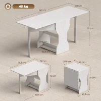 HOMCOM Klapbare Eettafel Keukentafel met Opbergruimte voor 2-4 Personen Klaptafel voor Kleine Ruimtes Eetkamer 160 x 60 x 75 cm Wit(m-3)