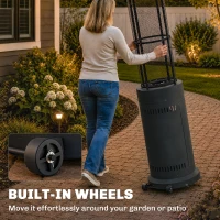 Outsunny 11 KW Freestanding Gas Patio Heater, Adjustable Outdoor Garden Propane Heater with Tip-Over Switch, Wheels, Pulse Ignition, Tank Room with Openable Door, Black(m-7)