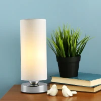 HOMCOM Lampe de table tactile dim. Ø 10,8 x 30H cm piètement métal chromé abat-jour coton polyester blanc(m-2)