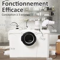HOMCOM Broyeur sanitaire WC pompe de relevage 600 W silencieux compact 4 colliers serrage + 4 embouts blanc(m-7)