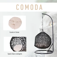 PawHut Amaca per Gatti in Rattan, Cuccia con Cuscino Incluso in Felpa e Cotone per Animali (Φ60 x 110cm)(m-5)