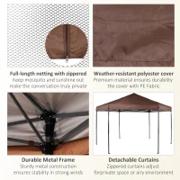 Outsunny 3.5m x 4m Hexagonal Pop Up Gazebo, Canopy Tent Sun Shelter for Patio Outdoor Party, Height Adjustable, with Mosquito Netting and Carry Bag - Brown(m-7)
