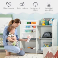 ZONEKIZ Scaffale Portagiochi per Bambini con Ripiani in Legno, 85x26x84cm, Grigio(m-5)