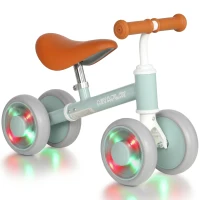 AIYAPLAY Baby Balance Bike for 1-2 Years Old, Light-up Toddler Balance Bike with Adjustable Seat, 4 Silent EVA Wheels, Green(m-15)