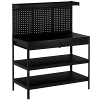 HOMCOM Werkbank met verstelbare planken, robuuste werkstation met perforatiewand en 2 lades, 122 x 61 x 156 cm, Zwart(m-1)