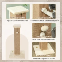 PawHut Griffoir pour chat poteau griffoir chat en sisal et peluche, boule suspendue base stable 41 x 41 x 81 cm beige(m-5)