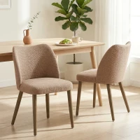 HOMCOM Dining Chairs Set of 2, Linen Upholstered Kitchen Chairs with Padded Seat, Curved Backrest, Rubberwood Legs, Brown(m-10)