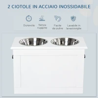 PawHut Ciotole Rialzate per Cani Grandi, Supporto in MDF con 2 Ciotole in Acciaio Inox, 60x30x41 cm, Bianco(m-5)