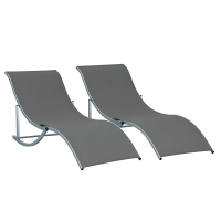 Outsunny Conjunto 2 Espreguiçadeiras Ergonômicas Dobráveis em Forma de S com Estrutura de Alumínio Textilene para Piscina Pátio Jardim e Varanda 165x61x63cm Cinza