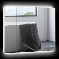 kleankin Dulap de baie cu oglindă și lumină LED, 90x15x75 cm, uși soft-close, reglabil în 3 culori, rafturi ajustabile, întrerupător tactil, alb(m-11)