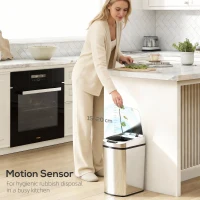 HOMCOM 12L Sensor Bin, Automatic Touchless Motion Sensor Kitchen Bin with Fingerprint Resistant Stainless Steel, Silver(m-4)