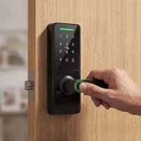 HOMCOM Smart Door Lock, 5-in-1 (Fingerprint/Passcode/Bluetooth APP/NFC Card/Key), Built-in Doorbell, Keyless Electronic Lock(m-14)