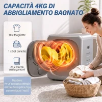 HOMCOM Mini Asciugatrice ad Aria Carico 2.5kg con Timer e Programma Smart, 48x40x56 cm, Argento(m-5)
