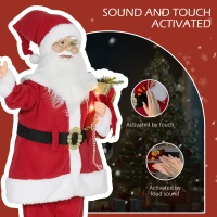 HOMCOM Life Size Santa Claus Christmas Decoration, Voice-Activated with Twinkling LED Lights, Red(m-4)