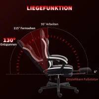 HOMCOM Gaming-Stuhl mit Fußstütze, Computerstuhl mit Kopfstütze & Kissen, Kunstleder-Bezug, drehbar, höhenverstellbar, Metall, Kunststoff, Schwarz+Weiß(m-5)