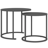Outsunny 2-delige Stapelbare Bijzettafelset Ronde Buitentafel Waterbestendig Balkontafel van Staal Ruimtebesparend Donkergrijs(m-10)