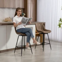 HOMCOM Lot de 2 tabourets de bar, chaises de bar en PU, assise rembourrée 68H cm, dossier et repose-pieds, marron(m-9)