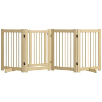 PawHut Vrijstaand hondenhek, 4 panelen, flexibel, dennenhout, 204L x 36B x 75H cm, naturel hout(m-11)