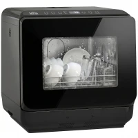 HOMCOM Tischgeschirrspüler, Mini-Geschirrspüler mit 6-Liter-Tank, 5 Programme, LED-Anzeige, Trocknungsfunktion, Schwarz(m-12)