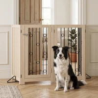 PawHut Vrijstaand huisdierpoortje, hondenhek met deur, 4 panelen, voor hal, trap, deurkozijn, MDF, staal(m-8)