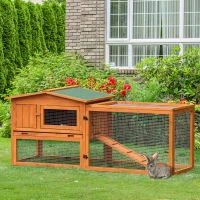 PawHut Clapier cage à lapins rongeurs 2 étages tiroir déjection enclos extérieur amovible toit ouvrant 156L x 58l x 68H cm bois massif pin(m-10)