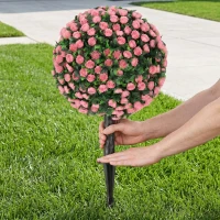 HOMCOM Artificial Rose Topiary UV Resistant, 2-Pack Fake Plants, 55 cm, Pink(m-8)