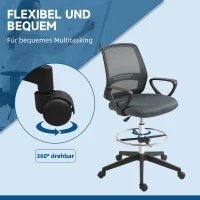 Vinsetto Ergonomische Bureaustoel met Armleuningen en Verstelbare Voetensteun, Mesh Bekleding Grijs(m-7)