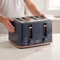 HOMCOM Toaster 4 slice, Toaster with 7 Browning Levels, High Lift, Reheat/Defrost/Cancel, Self-centring Function, Dark Blue(m-3)