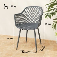 Outsunny Gartenstuhl 4er Set UV-beständige Gartenstühle aus Kunststoff mit Armlehne Rückenlehne 56 x 51 x 84 cm Dunkelgrau(m-3)