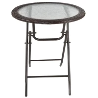 Outsunny Gartentisch, klappbar, Hartglastischplatte, Stahlrahmen, Rattan-Dekor, braun, 68 x 68 x 73 cm(m-8)