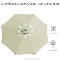 Outsunny Chapéu de Sol de Jardim Ø295x250 cm com Manivela Inclinação e Mastro Desmontável em Metal para Terraço Piscina Pátio Bege(m-9)
