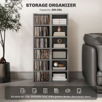 HOMCOM Set of 2 CD Media Display Shelf Unit Tower Rack with Adjustable Shelves, High Gloss Grey(m-4)