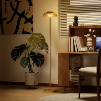 HOMCOM LED vloerlamp woonkamer, vloerlamp met 3000 K warm licht, voetschakelaar, 25 x 25 x 134 cm, Messing(m-7)