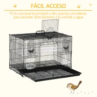 PawHut Gaiola para Pássaros 60x41x41cm Gaiola com 2 Poleiros e 3 Portas para Pássaros Pequenos Canários Preto(m-5)