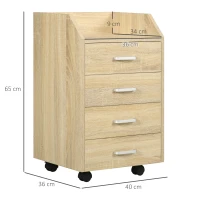 Vinsetto Cassettiera da Ufficio in Legno con 4 Cassetti, Ruote e Bordi Rialzati, 40x36x65cm, Legno Naturale(m-3)