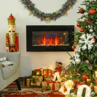 HOMCOM 1000W/2000W Electric Wall Fireplace w/ LED Flame Effect Timer Remote Sleek Stylish Safe Home Heating 20-25㎡(m-2)