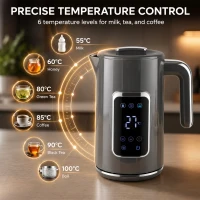 HOMCOM Electric Kettle, 1.7L Fast Boil 3000W Water Kettle with LED Display, Adjustable Temperature, Keep Warm Function, Grey(m-6)
