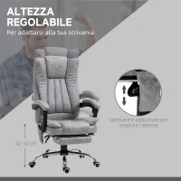 Vinsetto Poltrona per l'Ufficio Massaggiante Riscaldante, Altezza e Reclinazione Regolabili, 62x67x113-120cm, Grigio(m-4)