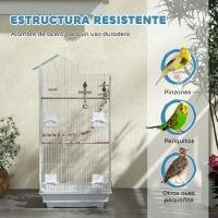 PawHut Pajarera con Múltiples Puertas 4 Comederos 3 Perchas Columpio Escaleras y Bandeja Extraíble 46x36x100 cm Blanco(m-6)