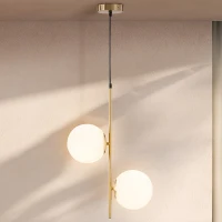 HOMCOM Suspension luminaire moderne, lustre plafonnier de double-tête, lumière suspendue réglable pour entrée, salon, ton doré(m-11)