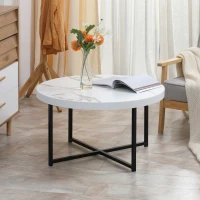 HOMCOM Mesa de Centro Mesa de Salón Redonda con Encimera Símil Mármol y Marco de Metal Estilo Moderno 80x80x45 cm Blanco(m-2)