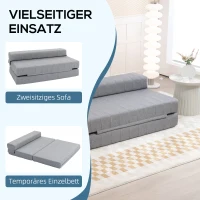 HOMCOM 2-in-1 Bodemsofa – Opklapbaar Slaapbankje voor 2 Personen, Met Linnenlook, Comfortabel en Stevig tot 250 kg, Voor Woonkamer of Slaapkamer, Grijs(m-4)